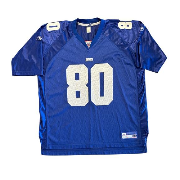 Vintage NEW YORK GIANTS #80 JEREMY SHOCKEY Size 2XL Blue Jersey NFL Reebok Mens - Picture 1 of 7
